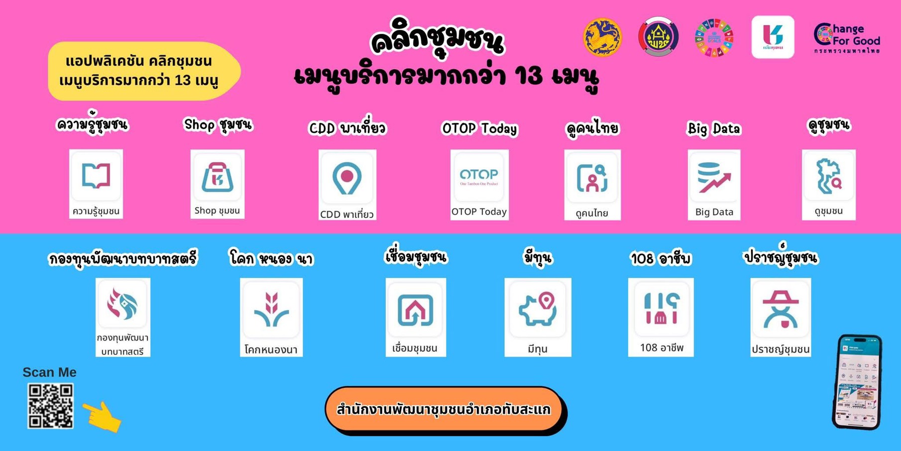 พช.ทับสะแก ประชาสัมพันธ์ แอปพลิเคชัน   Click ชุมชน